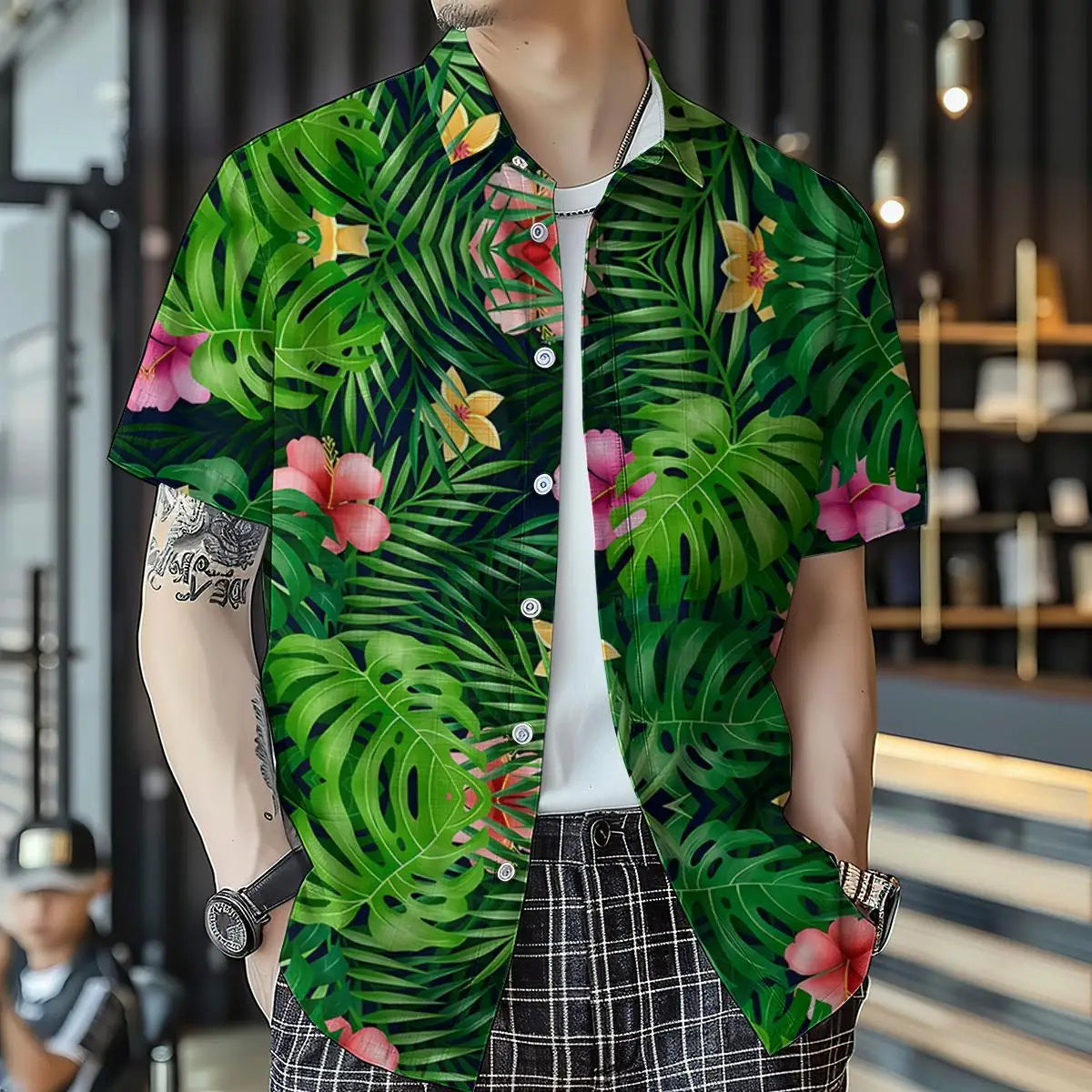 Men hawaiian seach shirt  casual short sleeve button down