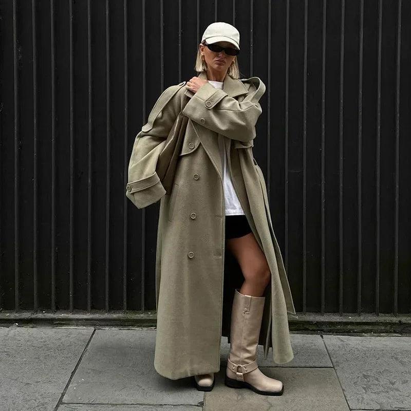 Solid long girls over coat full sleeve autumn winter lose street style - ARI