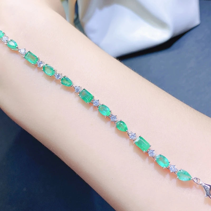 gift for girlfriend lover 925 sterling silver simple and exquisite natural emerald bracelet of precious gem