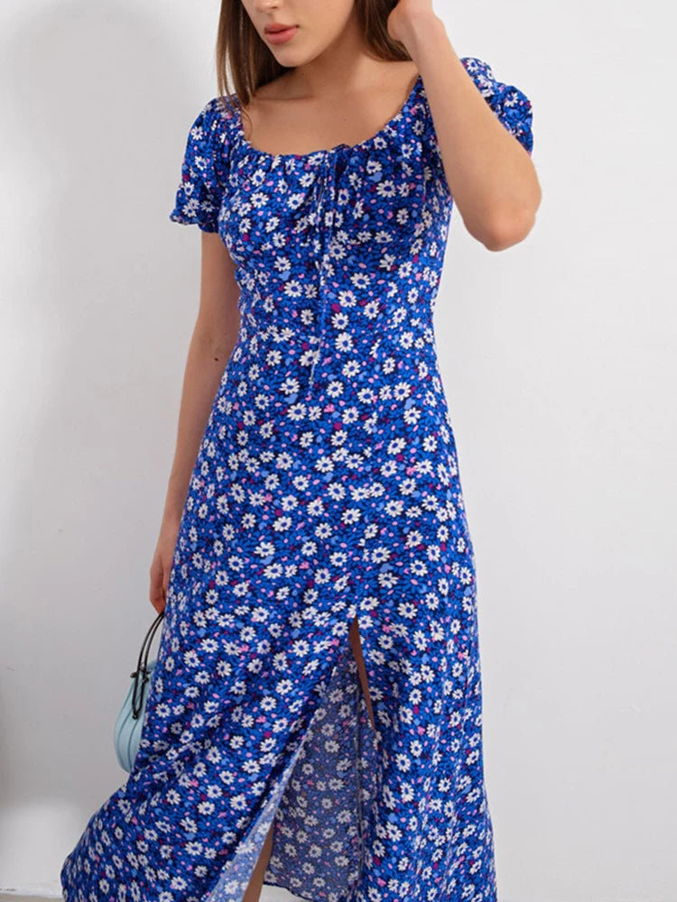 floral fantasy short sleeve party dress chic off-shoulder backless