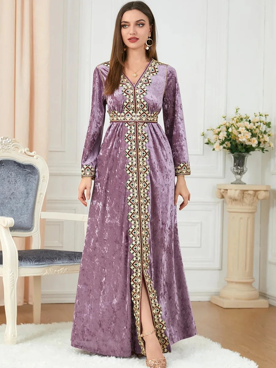 Dubai velvet dress women long dresses clothing turkey arabic dress