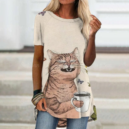 cat women's t-shirt round neck women's clothing loose t shirt for women fashion