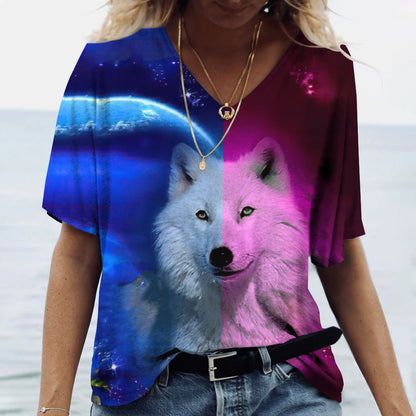 Unisex t-shirt featuring a 3D print of a wolf among many designs