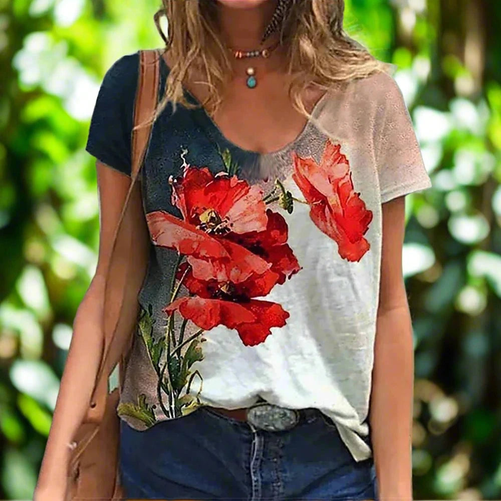 3d floral print tee fashion women t-shirt everyday tops