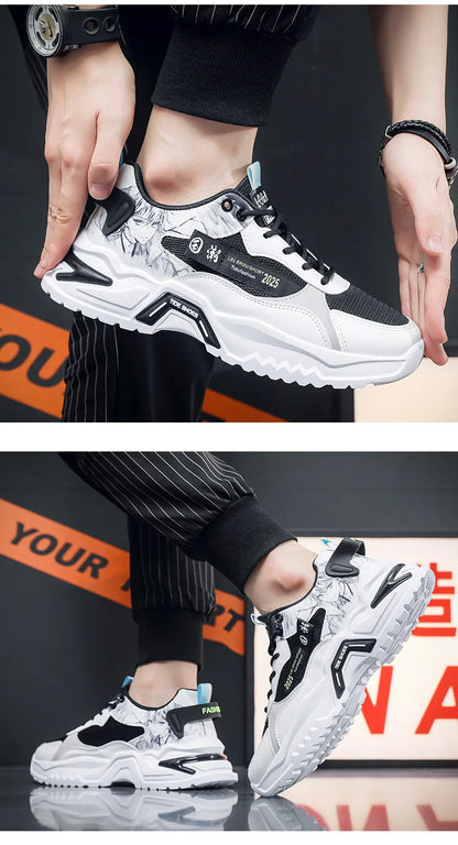 Japanese art, trendy men's sports shoes 2024. Lace-up, breathable shoes.