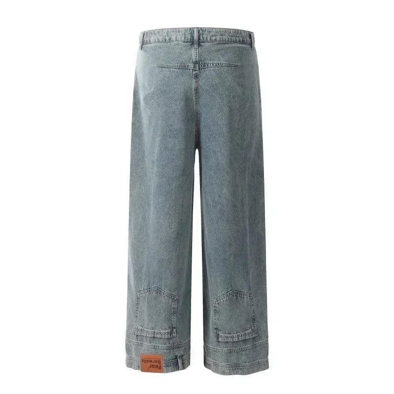 High street fashion baggy jeans reverse pocket design straight wide - ARI