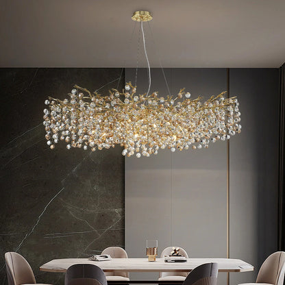 gold lustre sun crystal ceiling chandelier - led nordic home decoration