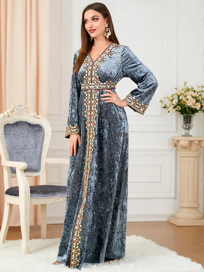 Dubai velvet dress women long dresses clothing turkey arabic dress