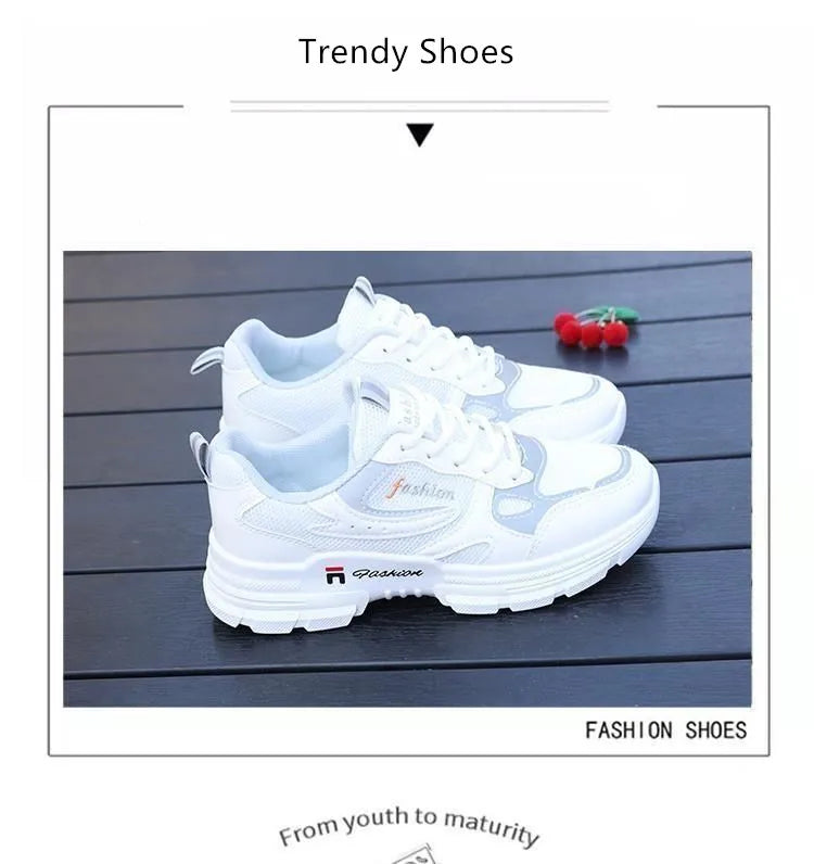 Women Running Shoes Fashion Breathable Walking Mesh Lace Up Platform Shoes Sneakers Women Tenis Feminino White Vulcanized Shoes