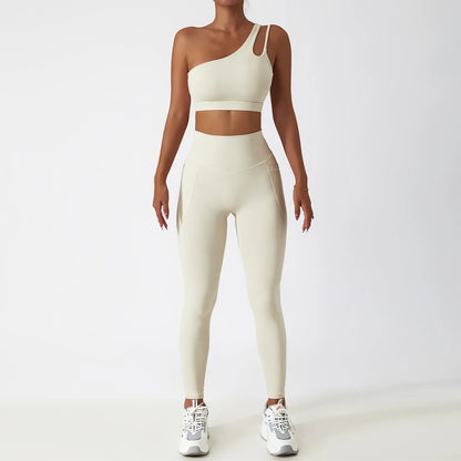 ARI high quality One shoulder bra top pants sports Set  Women's sportswear