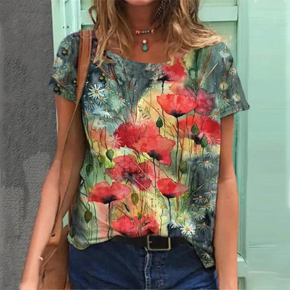 3d floral print tee fashion women t-shirt everyday tops