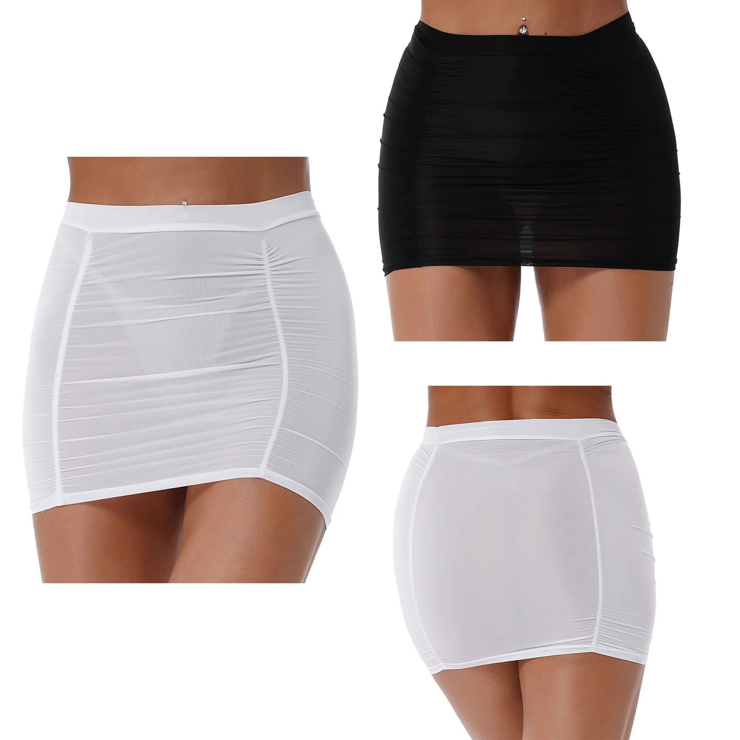 Ladies  Mini skirt  Elastic Waist band Ruched Skirt for Party Nightclub