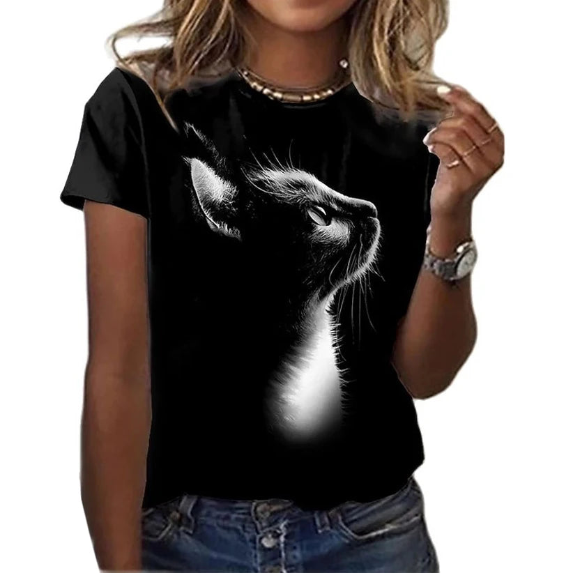 cats lover new fashion t-shirt women 3d cats print t-shirts