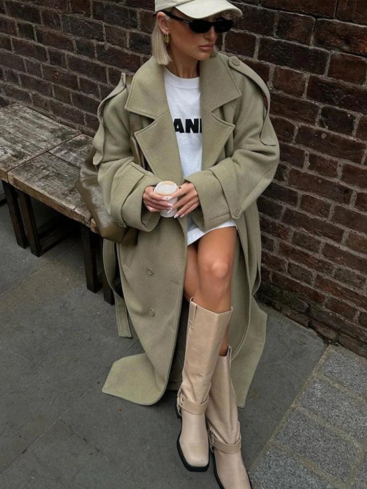 Solid long girls over coat full sleeve autumn winter lose street style - ARI