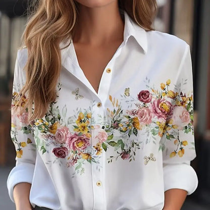 women's fashion shirt with abstract print, elegant loose fit,