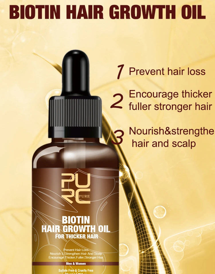 PURC ,biotin fast hair growth oil shampoo conditioner set anti hair loss treatment for Unisex beauty health gift,