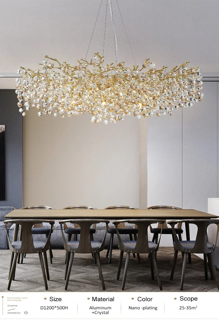 gold lustre sun crystal ceiling chandelier - led nordic home decoration