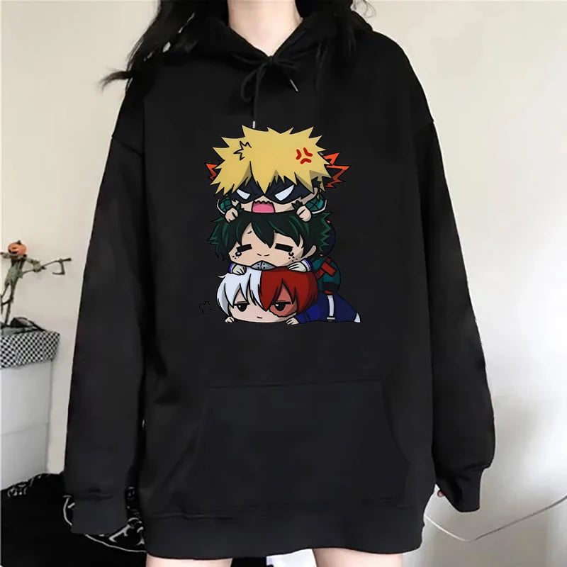 fashion girls, boys anime print hooded sweatshirt