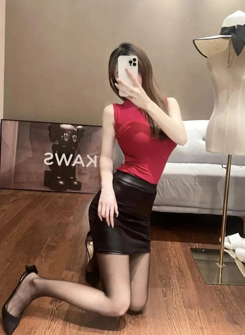 Korean style slim leather skirt