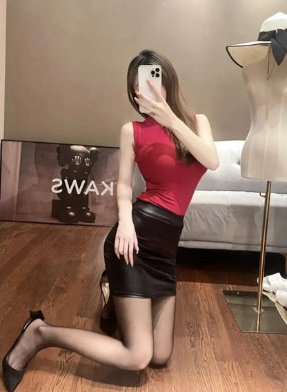 Korean style slim leather skirt