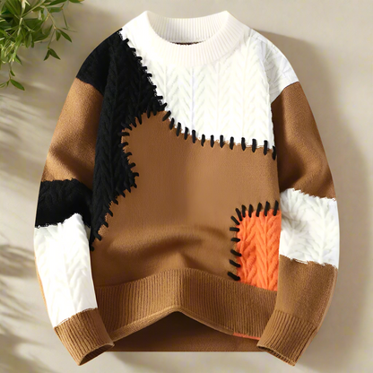 winter fashion patchwork sweater, thick and warm, streetwear style, loose sweater