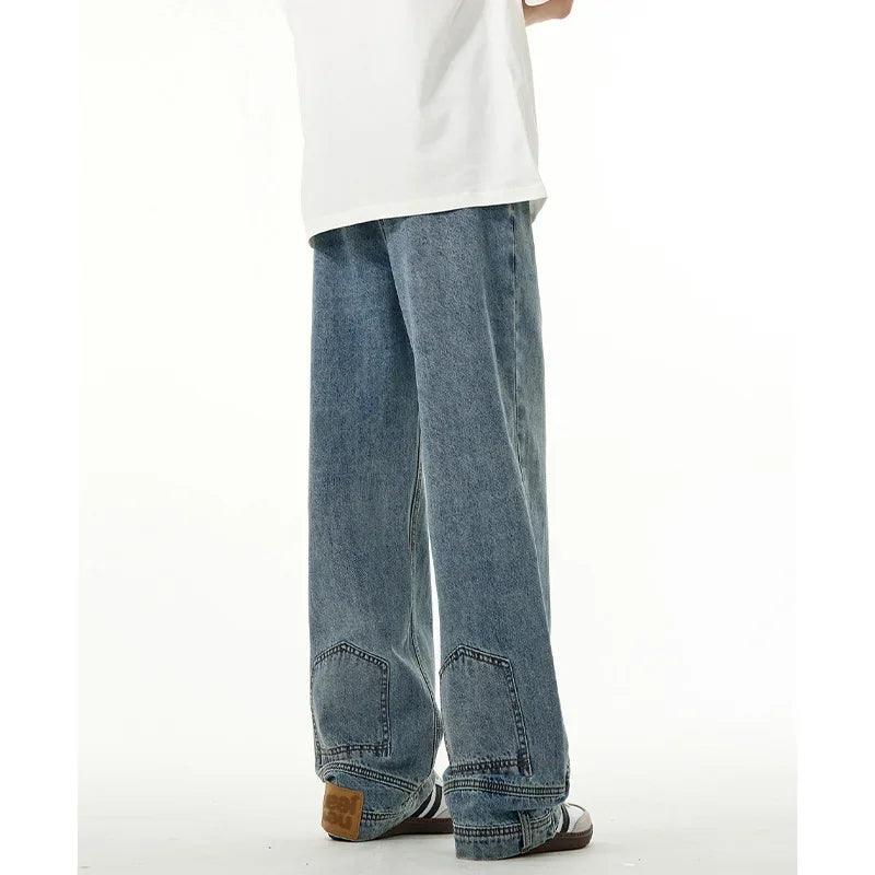 High street fashion baggy jeans reverse pocket design straight wide - ARI