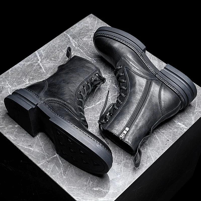 Leather Boots For Man Thick Fashion Shoes - ARI