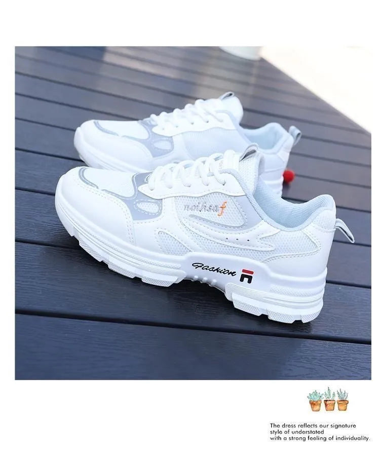 Women Running Shoes Fashion Breathable Walking Mesh Lace Up Platform Shoes Sneakers Women Tenis Feminino White Vulcanized Shoes