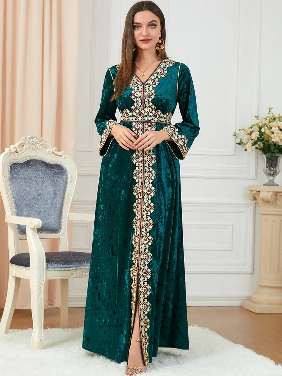 Dubai velvet dress women long dresses clothing turkey arabic dress