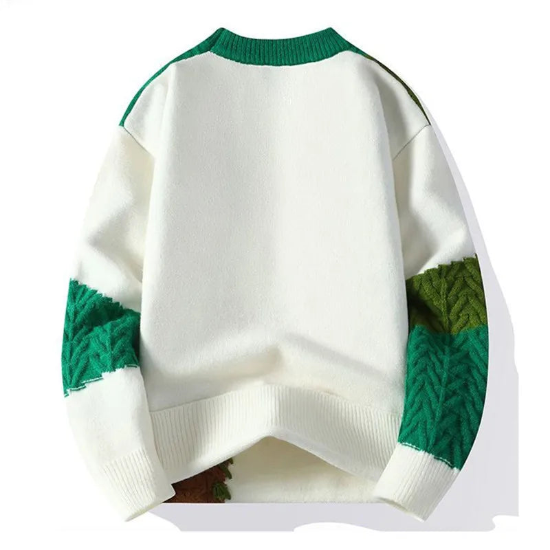 winter fashion patchwork sweater, thick and warm, streetwear style, loose sweater