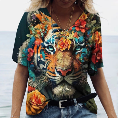 Women  t-shirt with animal print streetwear