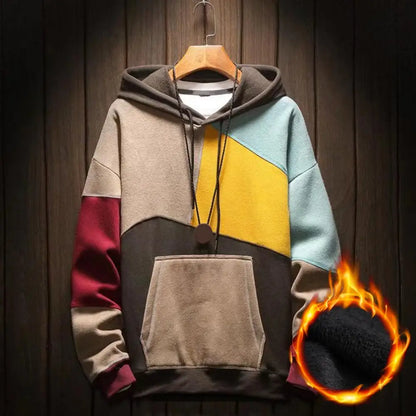 Men Autumn Hoodie Color Matching Thin  Hooded Long Sleeves  Hoodie Men