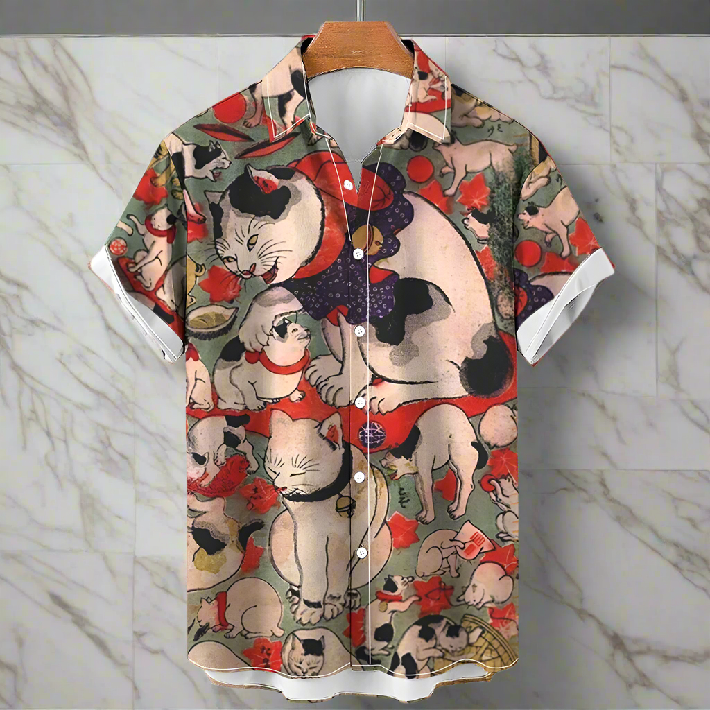 shirt designs of Cartoon animal cat print anime vintage clothing