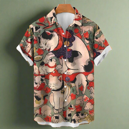 shirt designs of Cartoon animal cat print anime vintage clothing