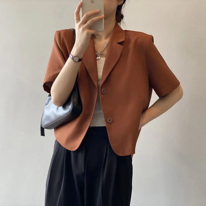 suit top women thin jacket outerwears casual short sleeve blazers solid cotton coats