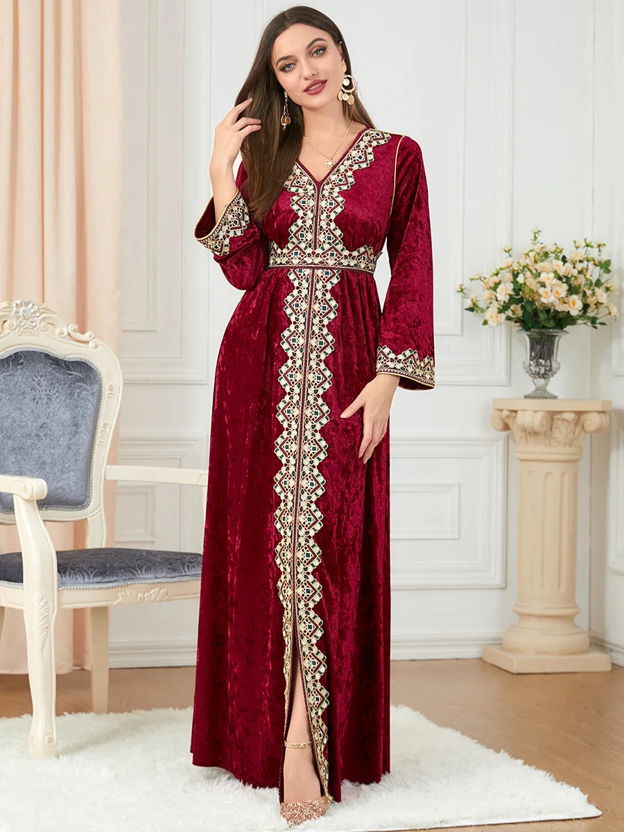 Dubai velvet dress women long dresses clothing turkey arabic dress