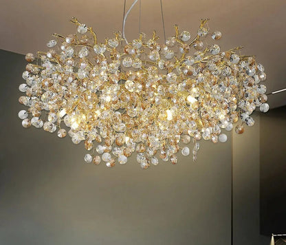 gold lustre sun crystal ceiling chandelier - led nordic home decoration