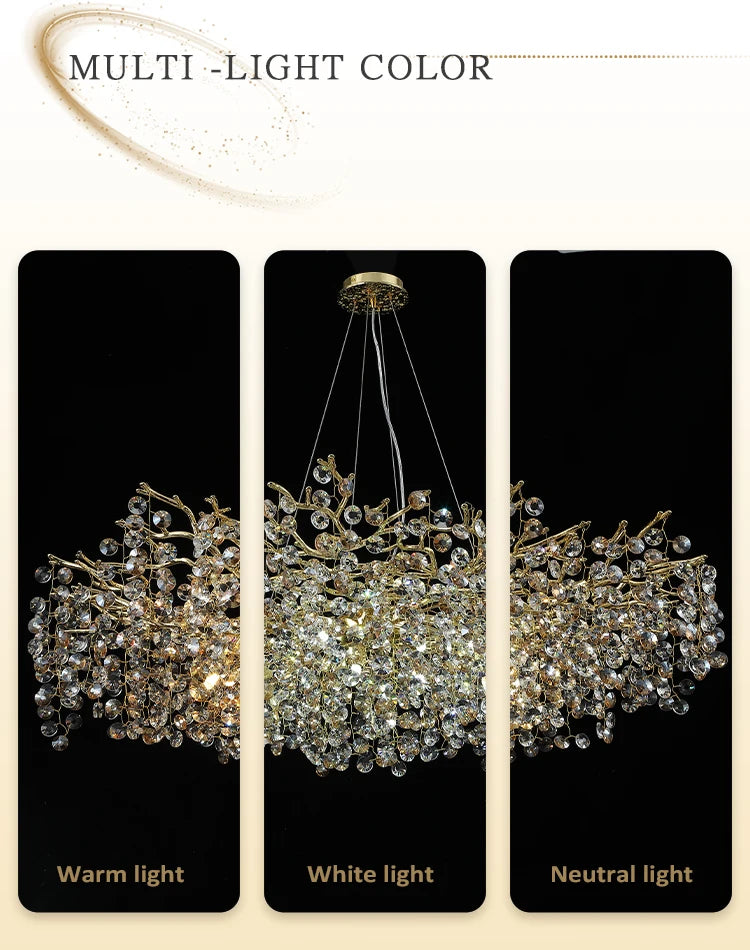 gold lustre sun crystal ceiling chandelier - led nordic home decoration