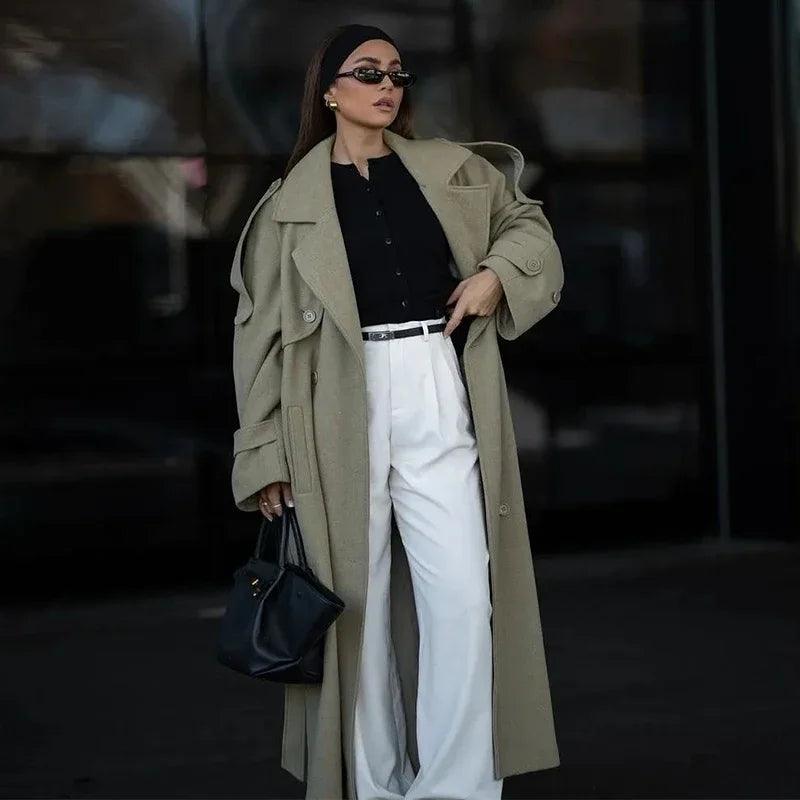 Solid long girls over coat full sleeve autumn winter lose street style - ARI