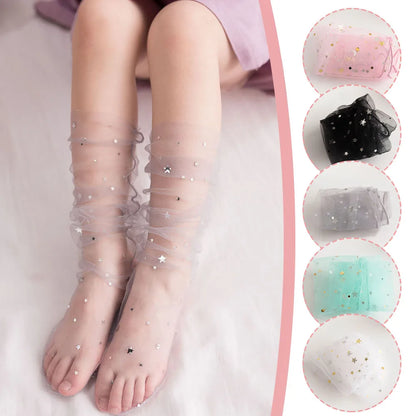 Girls Lace Nylon Socks Colorful Star  Transparent Socks