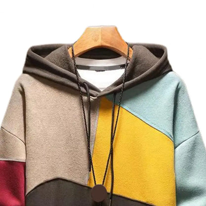 Men Autumn Hoodie Color Matching Thin  Hooded Long Sleeves  Hoodie Men