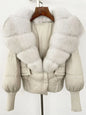 winter women's white duck down jacket with real raccoon fox fur collar loose fit coat