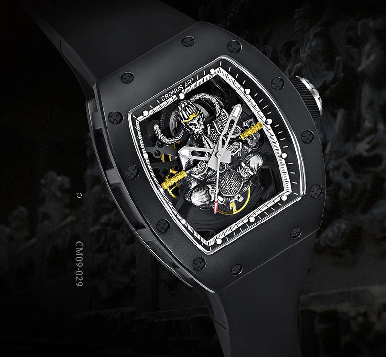 Luxury watch with carbon case on a dark background