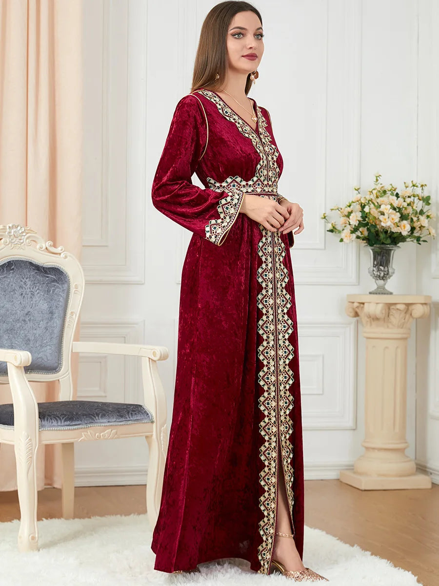 Dubai velvet dress women long dresses clothing turkey arabic dress