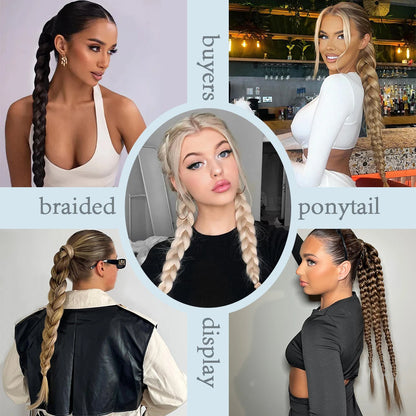 Synthetic long twist braid ponytail extensions with rubber band for women. Perfect for daily use