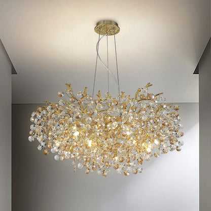 gold lustre sun crystal ceiling chandelier - led nordic home decoration