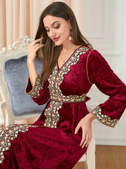 Dubai velvet dress women long dresses clothing turkey arabic dress