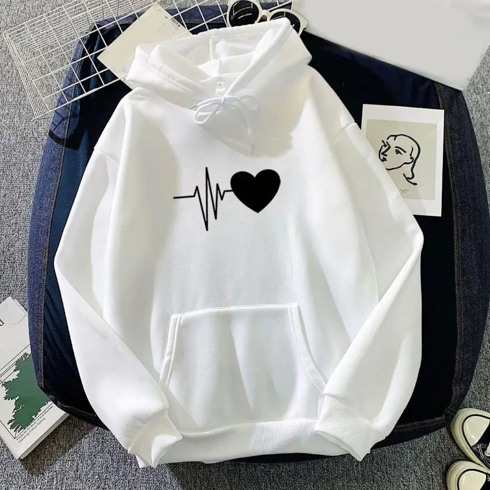 women hoodie drawstring warm pullover heart print spring hoodie