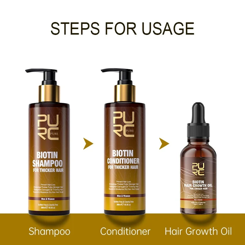 PURC ,biotin fast hair growth oil shampoo conditioner set anti hair loss treatment for Unisex beauty health gift,