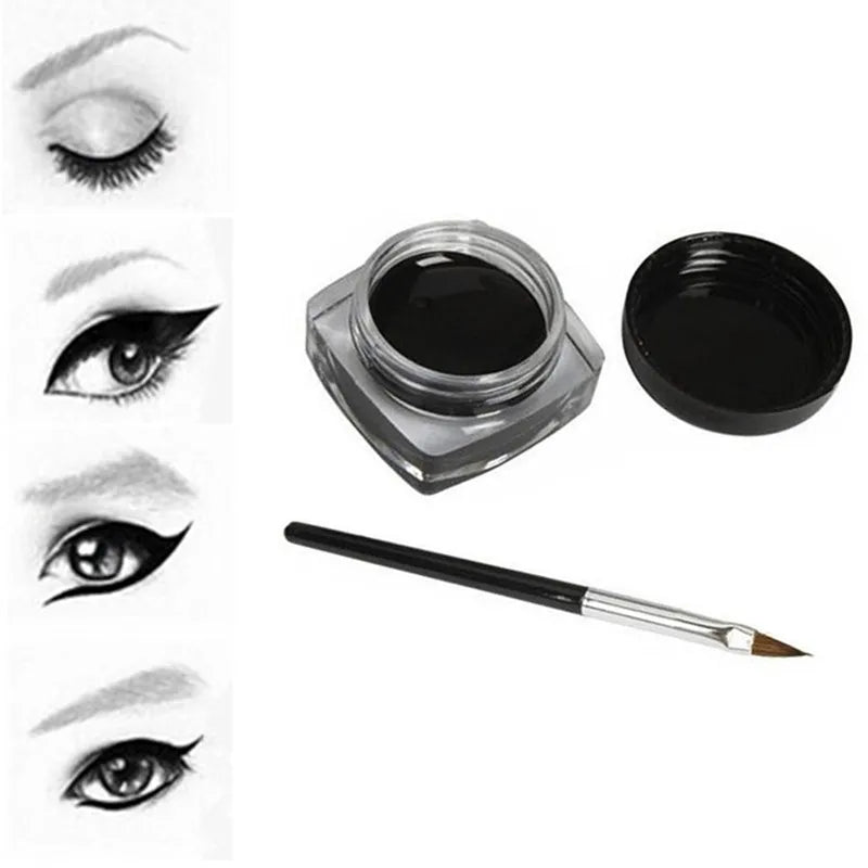 Black eyeliner cream waterproof beauty cosmetics 
long-lasting eyeliner gel eyeshadow makeup tools with brush set.